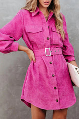 Corduroy Belted Pocket Detail Overcoat