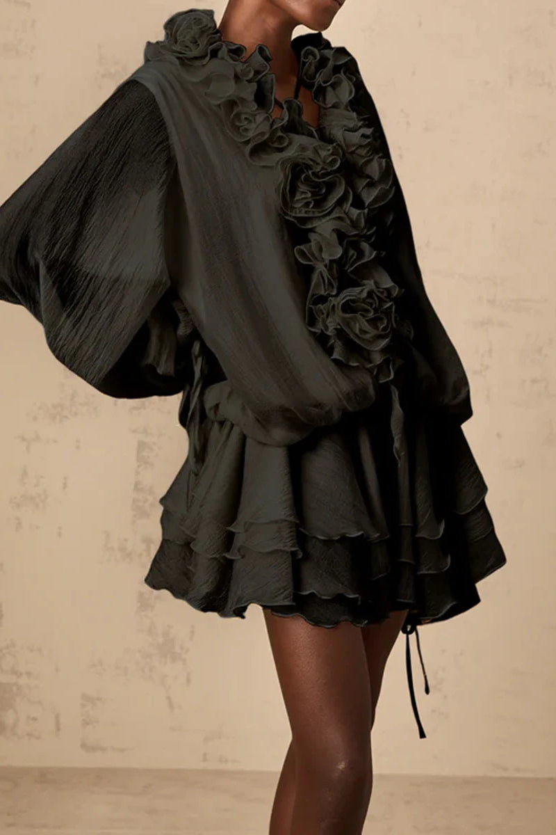 Loose Fit Folded Ruffle Boho Dress