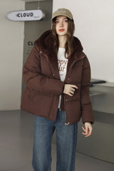 Faux Fur Panel Cropped Puffer Jacket