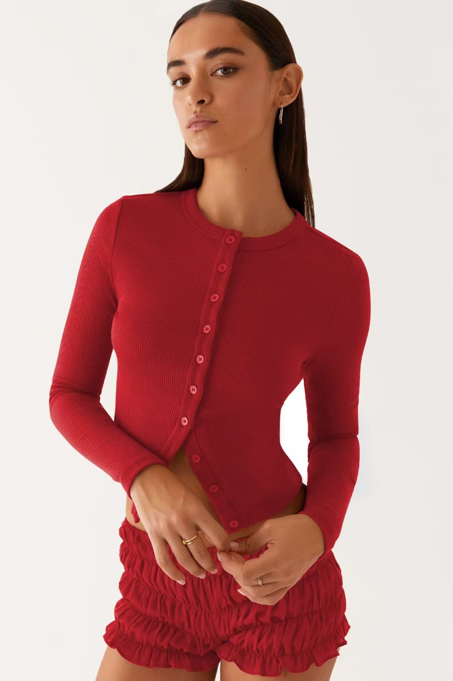 Minimalist Button Cardigan S / Red