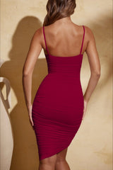 Spaghetti Strap Ruched Backless Cocktail Dress