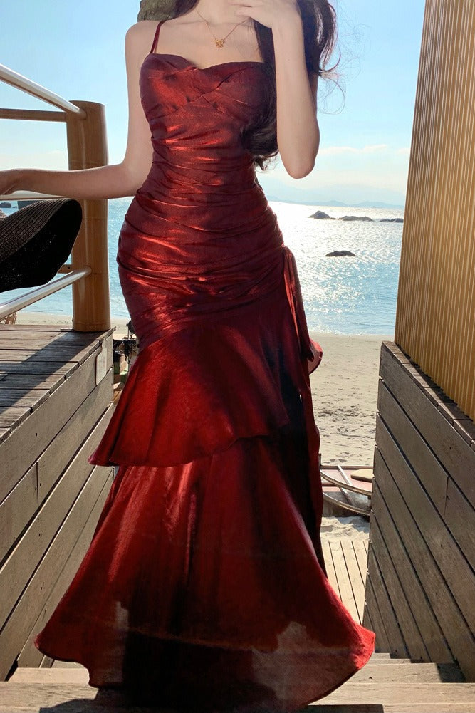 Satin Ruffle Trim Party Dress