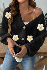 Short Floral Knit Long Sleeve Cardigan
