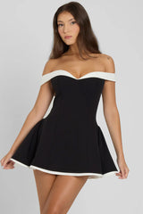 Contrast Bustier Ruffle Cocktail Dress