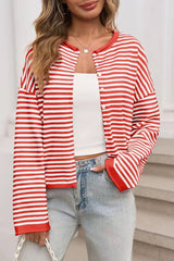 Striped Color Block Cardigan S / Red