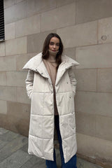 Long Stand Collar Relaxed Quilted Puffer Jacket