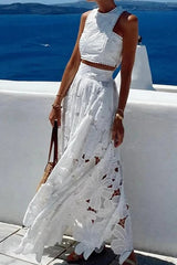 Lace Hollow Out Loose Beach Two Piece Boho Dress