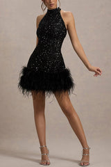 Shiny Fuzzy Sequin Bodycon Party Dress