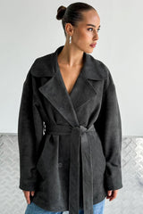 Vintage Brown Suede Tie Waist Overcoat