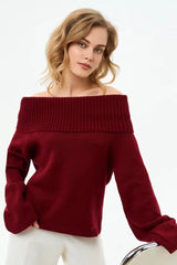 Solid Color Off Shoulder Knitted Sweater