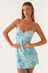 Colorful Beaded Back Tie Cocktail Dress