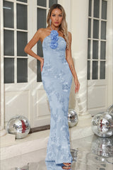 Halter Floral Foil Print Maxi Dress XS / Blue