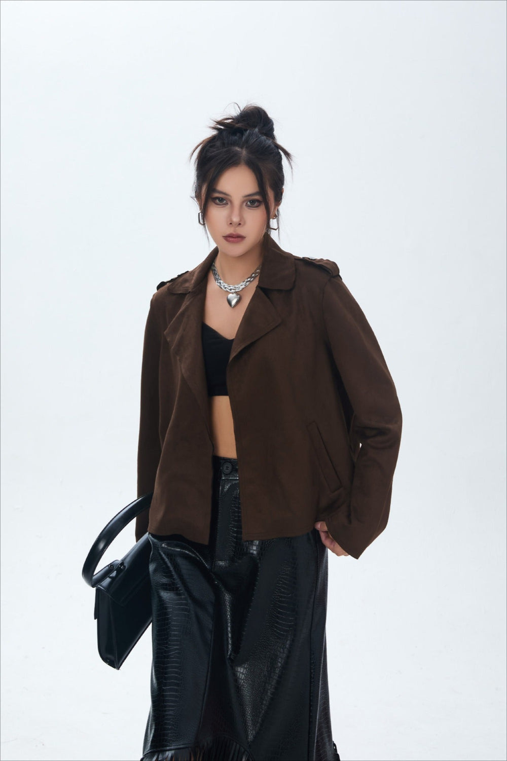 Suede Open Front Biker Jacket