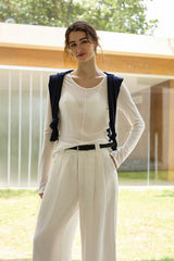 Tencel Wool Blend Round Neck Knit Top