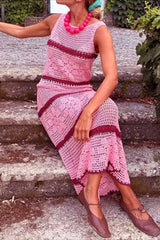 Hollow Knit Contrast Tank Sweater Dress