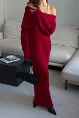 One Shoulder Bodycon Knit Sweater Dress