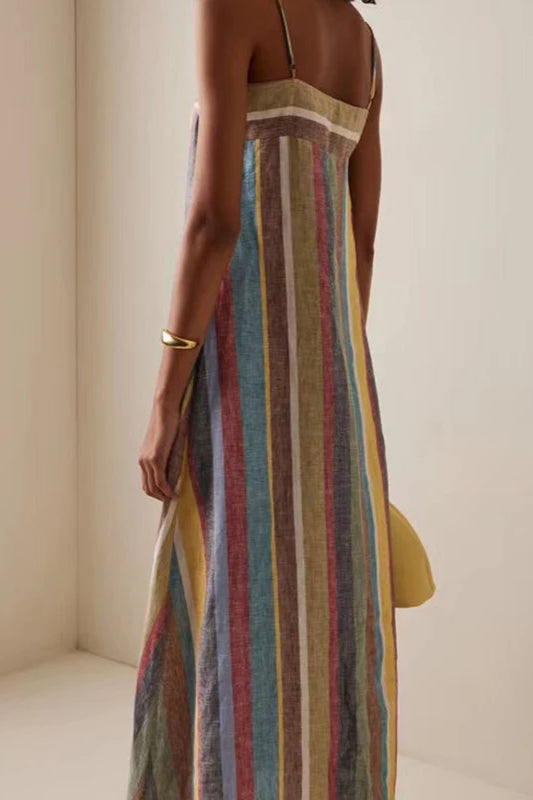 Striped Printed Strap Boho Dress