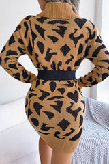 Leopard Turtleneck Sweater Dress