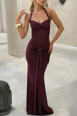 Tie Strap Mesh Maxi Party Dress XS / Red