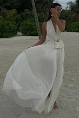 Pleated Halter Top Boho Dress