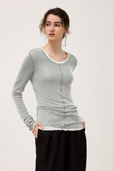 Tencel Wool Blend Round Neck Knit Top