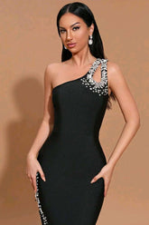 One Shoulder Rhinestone Bandage Party Dress