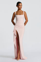 Sexy Spaghetti Strap High Slit Maxi Party Dress S / Pink
