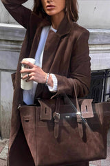 Brown Retro Belted Long Line Overcoat