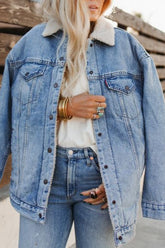 Fleece Lined Denim Bomber Jacket