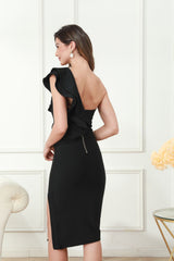 Bandage Slit Ruffle Cocktail Dress