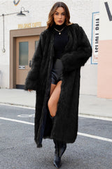 Plush Faux Fur V-Neck Long Overcoat