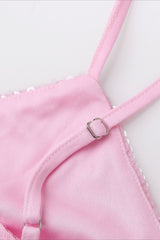 Pink Sequin V-Neck Slit Party Dress