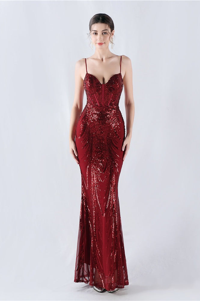 Boned Sequin Embroidered Formal Dress