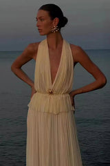 Pleated Halter Top Boho Dress White / S
