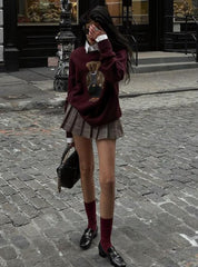 Bear Embroidery Oversized Sweater