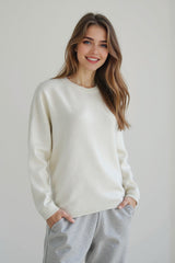 Seamless Knit Wool Pullover Sweater White / M
