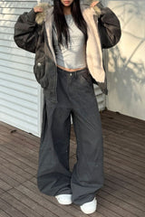 Black Short Puffer Fur Collar Jacket