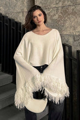 Cropped Fringe Oversized Long Sleeve Sweater