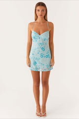 Colorful Beaded Back Tie Cocktail Dress