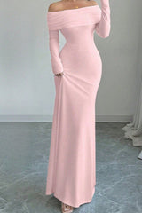 Off Shoulder Ruched Bodycon Formal Dress S / Pink