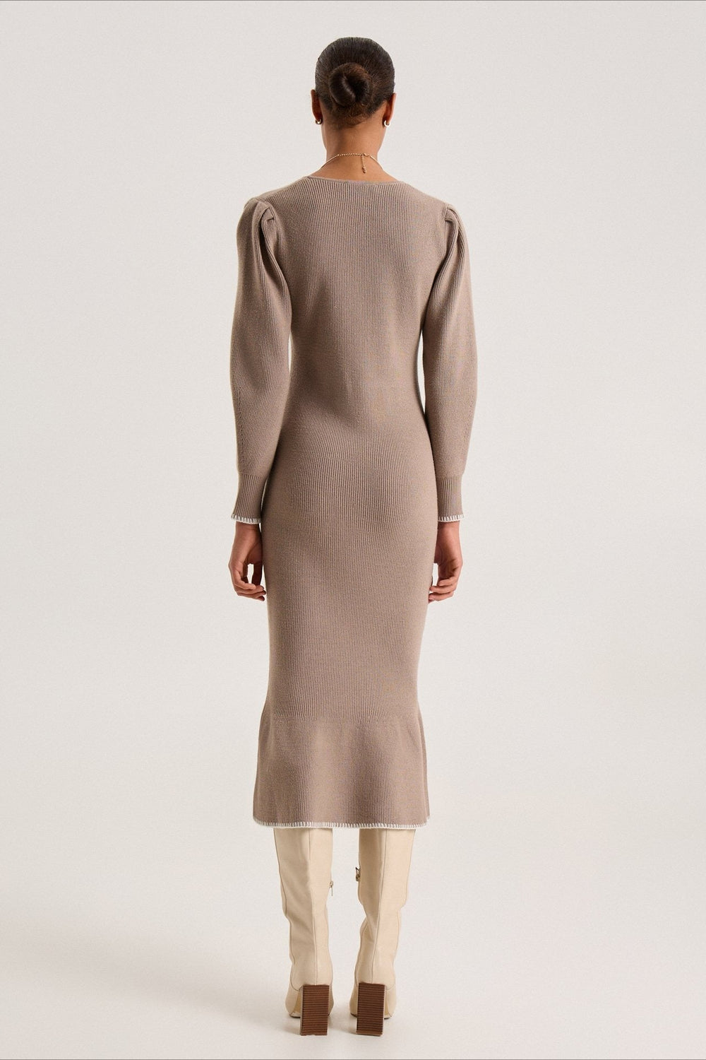 Contrast Trim Ruffle Sweater Dress