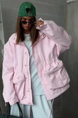 Drawstring Waist Utility Pocket Jacket S / Pink