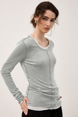 Tencel Wool Blend Round Neck Knit Top