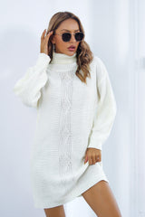 Cable Knit Turtleneck Sweater Dress