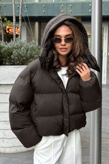 Relaxed Fit Cropped Hooded Puffer Jacket