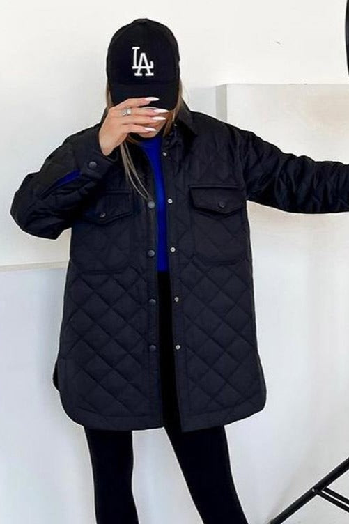 Oversized Longline Diamond Quilted Puffer Jacket S / Black