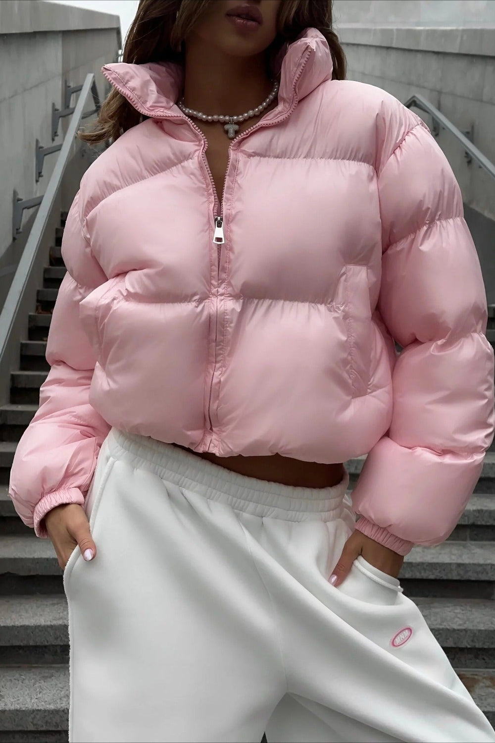 Essential Cropped Puffy Puffer Jacket S / Pink