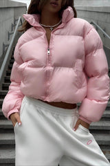 Essential Cropped Puffy Puffer Jacket S / Pink
