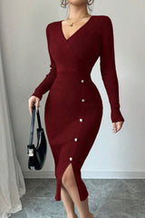 Slim Fit Midi Knit Sweater Dress
