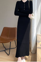 Elegant Collared Maxi Sweater Dress